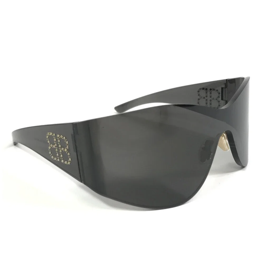 Balenciaga Sunglasses BB0122S 004 Gray Oversized Shield Frames With Gray Lenses